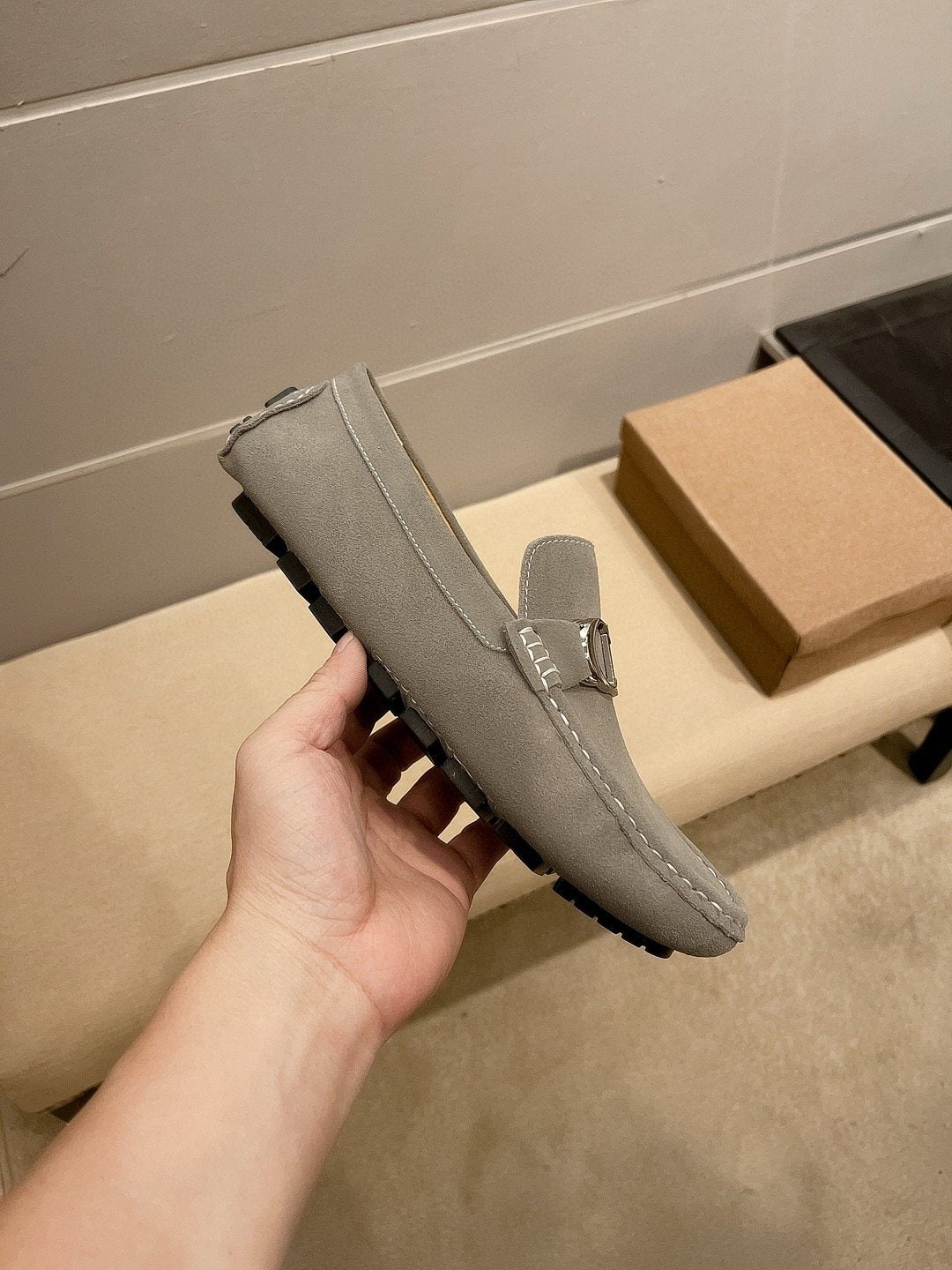 Dior Gray Metal Accent Driving Loafers — model