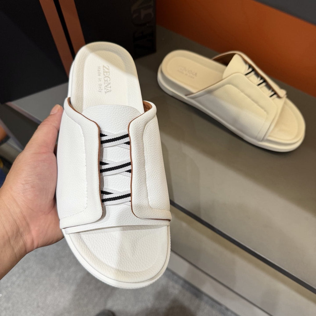 ZEGNA White Striped Slide Sandals — model