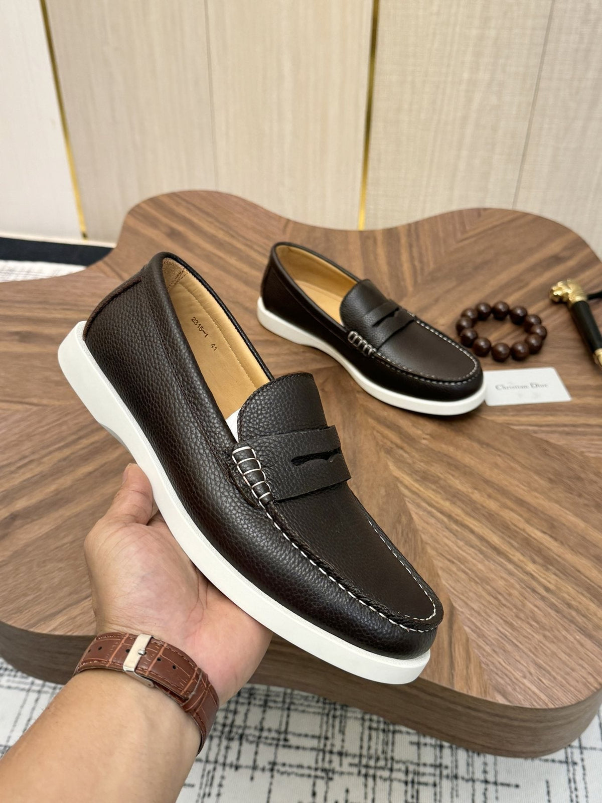 Dior Men's Contrast-Sole Slip-On Loafers — side
