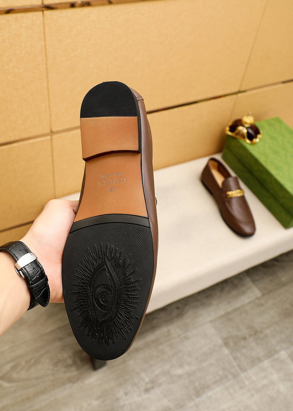 Gucci Leather Chain Loafers — front